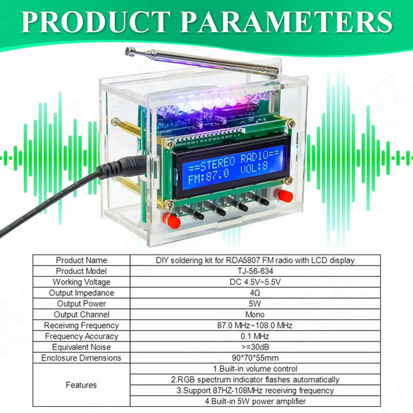 DIY FM Radio Electronic Kit Adjustable Frequency 87-108MHZ LCD1602 Display PCB Soldering detail image 2