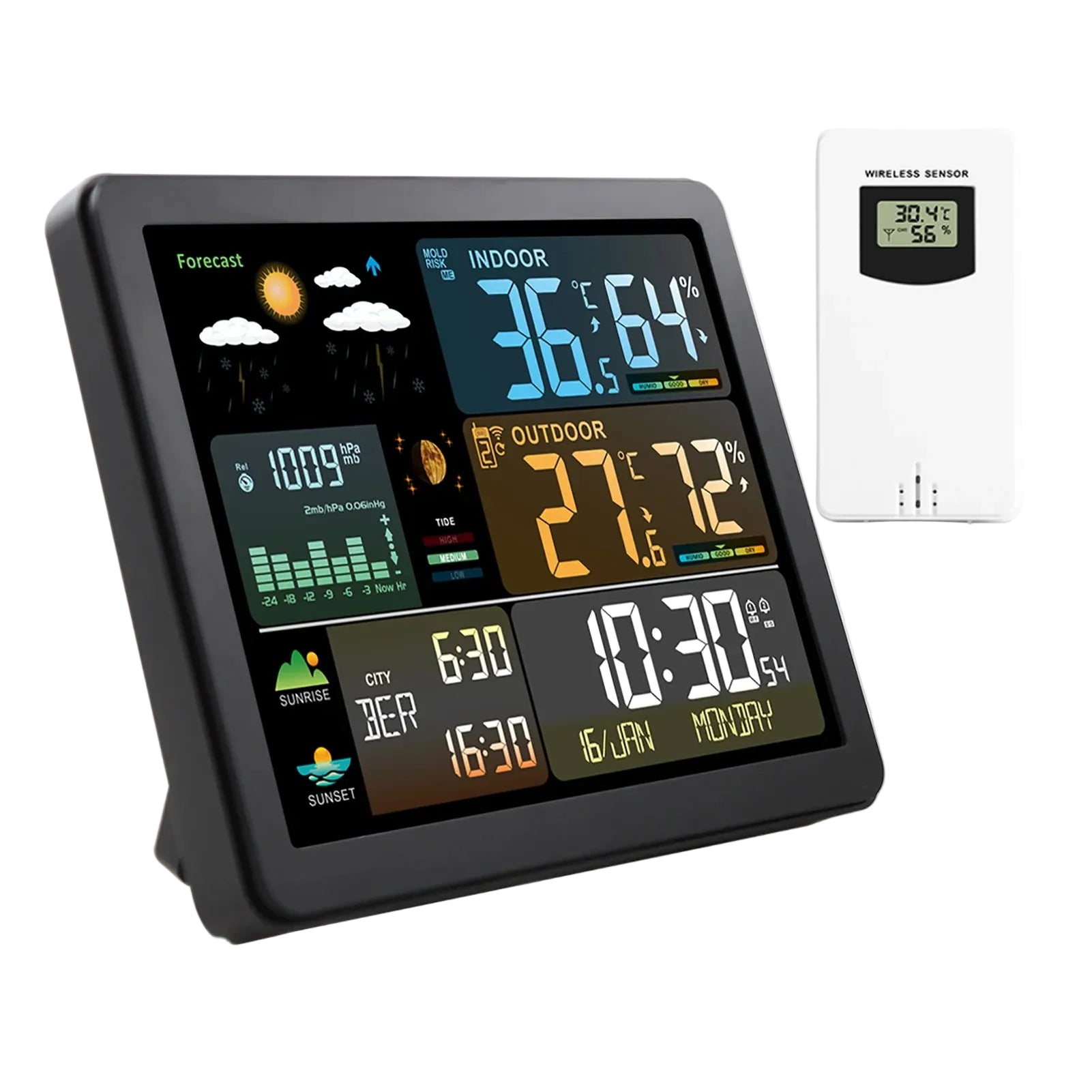 FJ3566M Smart Weather Station Indoor and Outdoor Temperature & Humidity Meter Weather Clock Temperature & product image