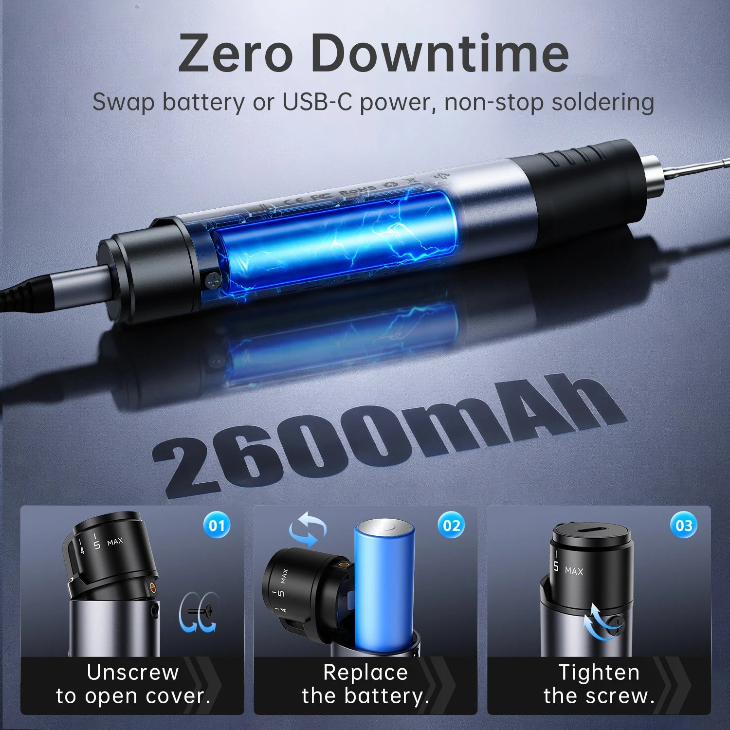 FNIRSI HS-03 Wireless Soldering Iron 10W Rechargeable Portable Soldering Iron 100-450 detail image 3
