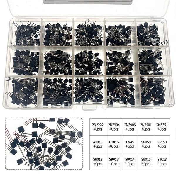 600pcs Transistor Kit A1015 C1815 C945 S8050 S8850 2N2222 2N3904 2N3906 2N5401 2N5551 PNP detail image 6