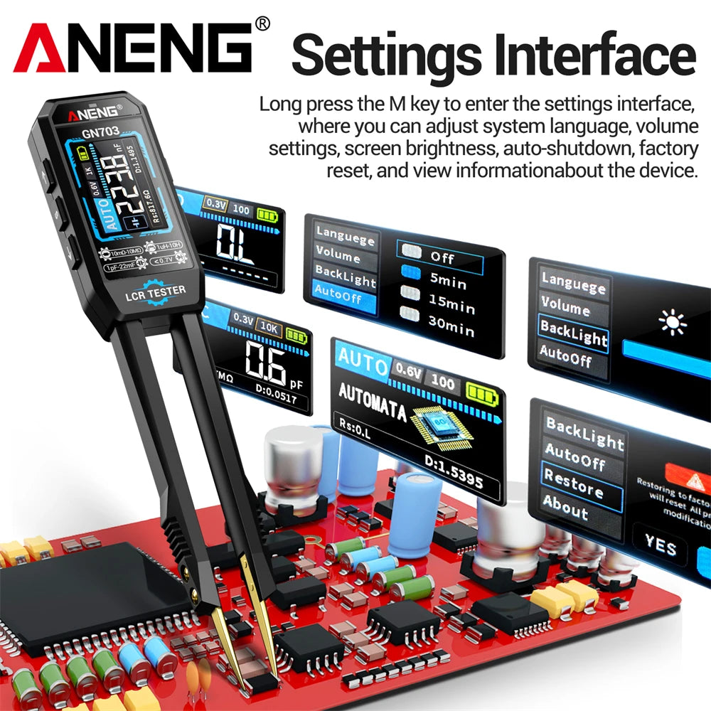 ANENG GN703 Smart Tweezers LCR Meter Professional SMD ESR Test Capacitance Resistance Inductance Digital LCR Bridge Calibration