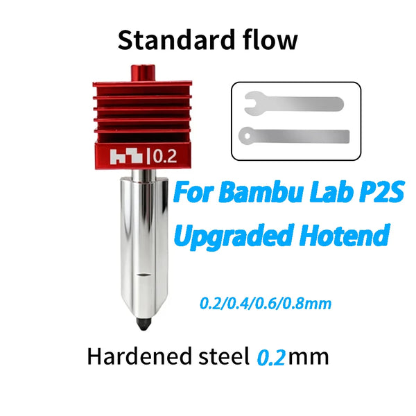 For Bambu Lab P2S Upgraded Hotend 0.2/0.4/0.6/0.8mm Hardened steel nozzle Replace Hot End Bambulab H2D H2S 3D Printer Print Head
