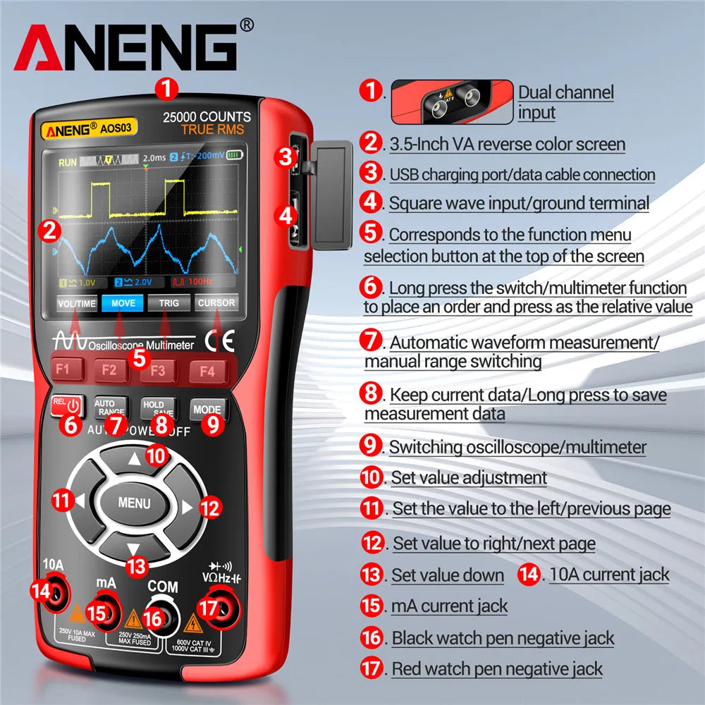 ANENG AOS03 Digital Multimeter 280MS Rate PC Waveform 50MHz Bandwidth Data Storage Dual detail image 6