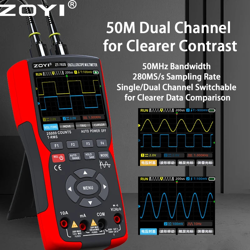 ZOYI Two-channel oscilloscope ZT-703S multifunction signal generator 3-in-1 high-precision detail image 4