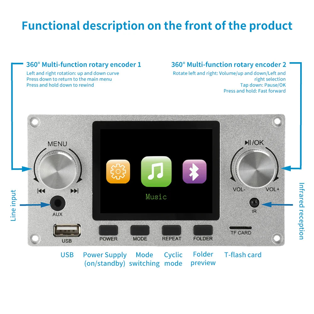 2.8-inch TFT Amplifier Bluetooth DC 4.5-5.0V 5W MP3 Decoder Board Car Audio USB TF FM Radio detail image 2