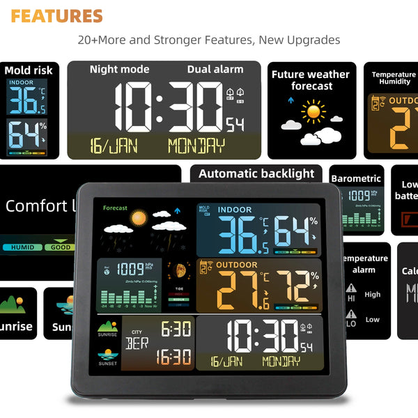 FJ3566M Smart Weather Station Indoor and Outdoor Temperature & Humidity Meter Weather Clock detail image 4