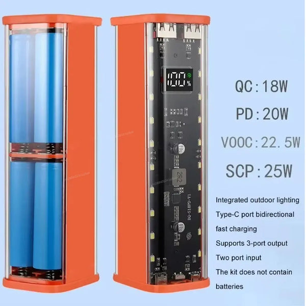 8x18650 Power Bank Case PD 22.5W Fast Charging LED Screen Transparent Battery Storage Box USB+Type-C Port product image
