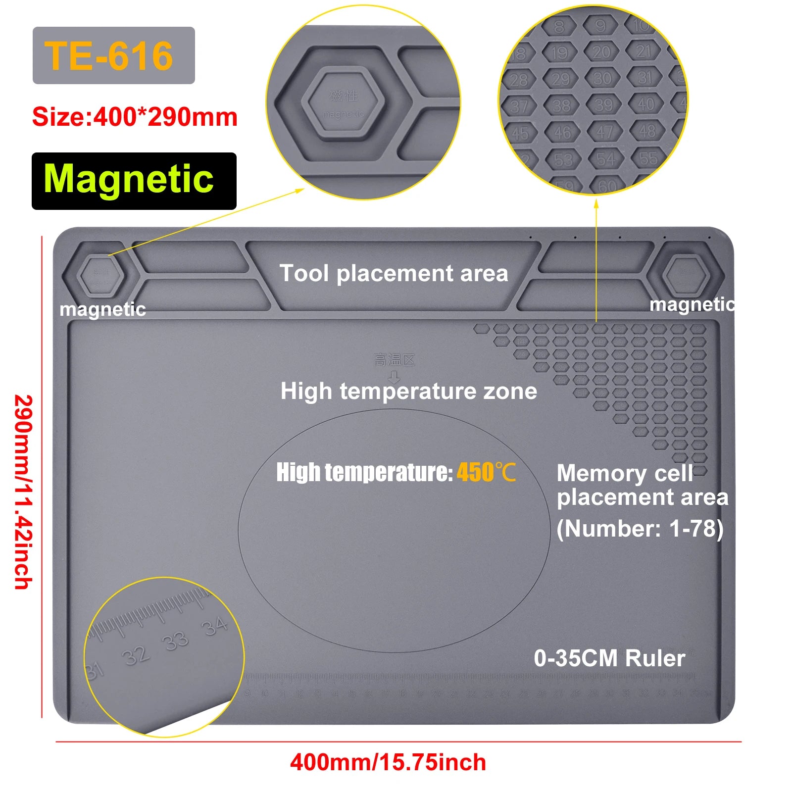 Toolour Heat Resistant Silicone Soldering Mat Magnetic Electronic Repair Work Mat for BGA and Gun Soldering Iron, Workbench