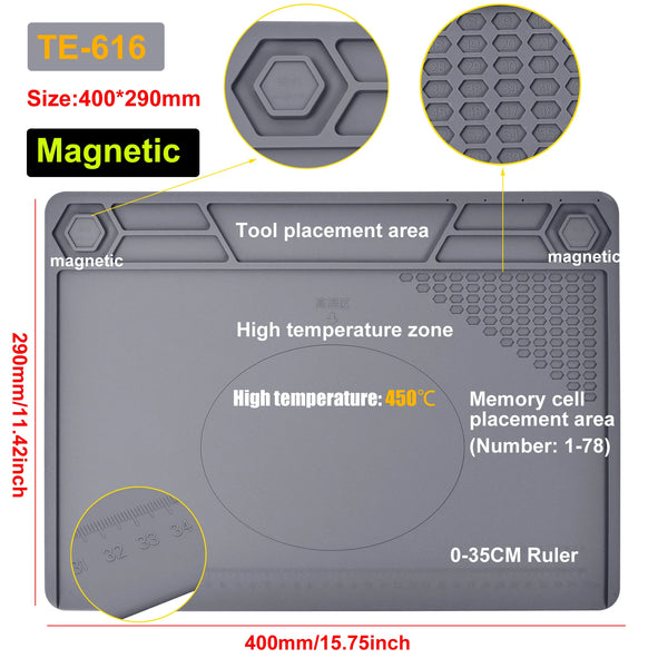 Toolour Heat Resistant Silicone Soldering Mat Magnetic Electronic Repair Work Mat for BGA and Gun Soldering Iron, Workbench