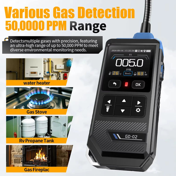 FNIRSI GD-02 Portable Gas Leak Detector 50000PPM Sound & Light Alarm Combustible Natural detail image 5