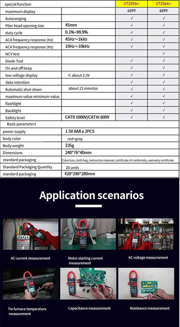 UNI-T UT205A+ UT206A+ Digital Clamp Meter 1000V AC DC Current Pliers Clamps Voltage Tester detail image 16