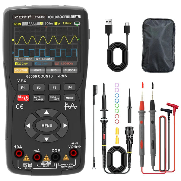 ZOYI ZT-706S 3-in-1 Automotive Oscilloscope Multimeter, True RMS with Waveform Generator, for Vehicle Repair and Electr