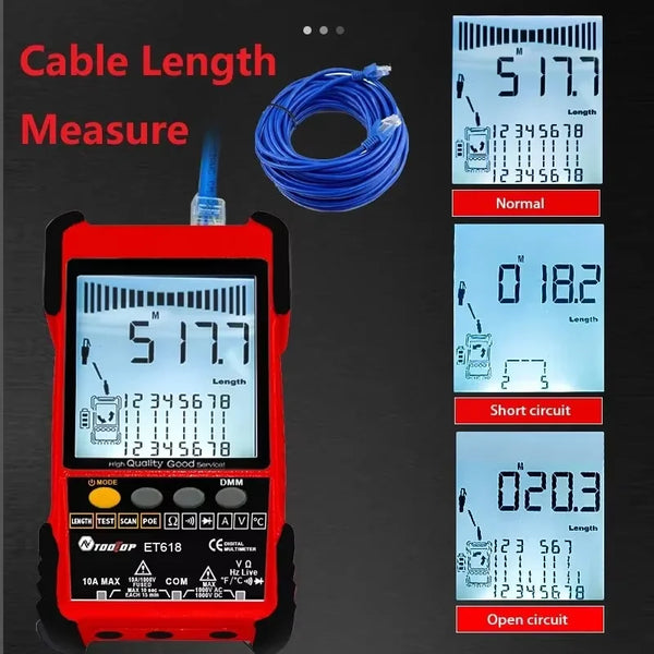 TOOLTOP ET616/ET618 Network Cable Tester Multimeter Anti-noise POE Lan Test 400M/600M Length detail image 2