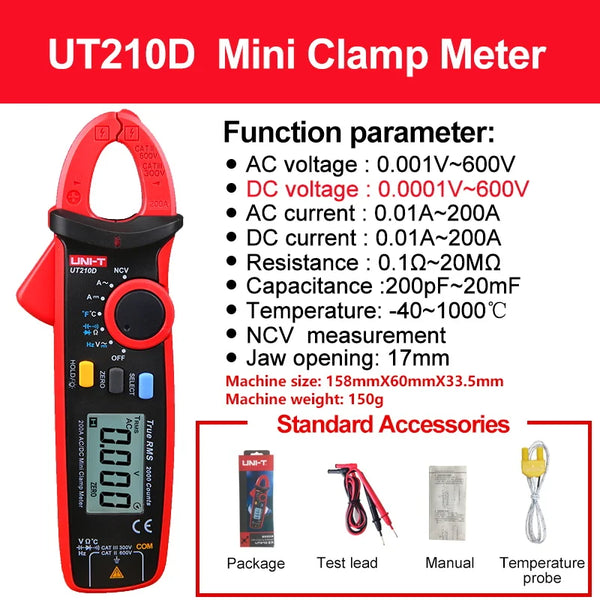 UNI-T UT210E UT210D Digital Clamp Meter True RMS AC DC Current Pliers Ammeter Voltage Tester detail image 8