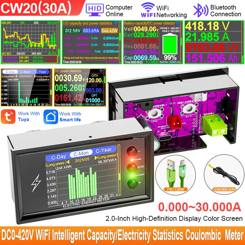 CW20 DC0-420V WiFi Tuya Smart Digital Lithium Battery Capacity Detection Tester DC Display detail image 8