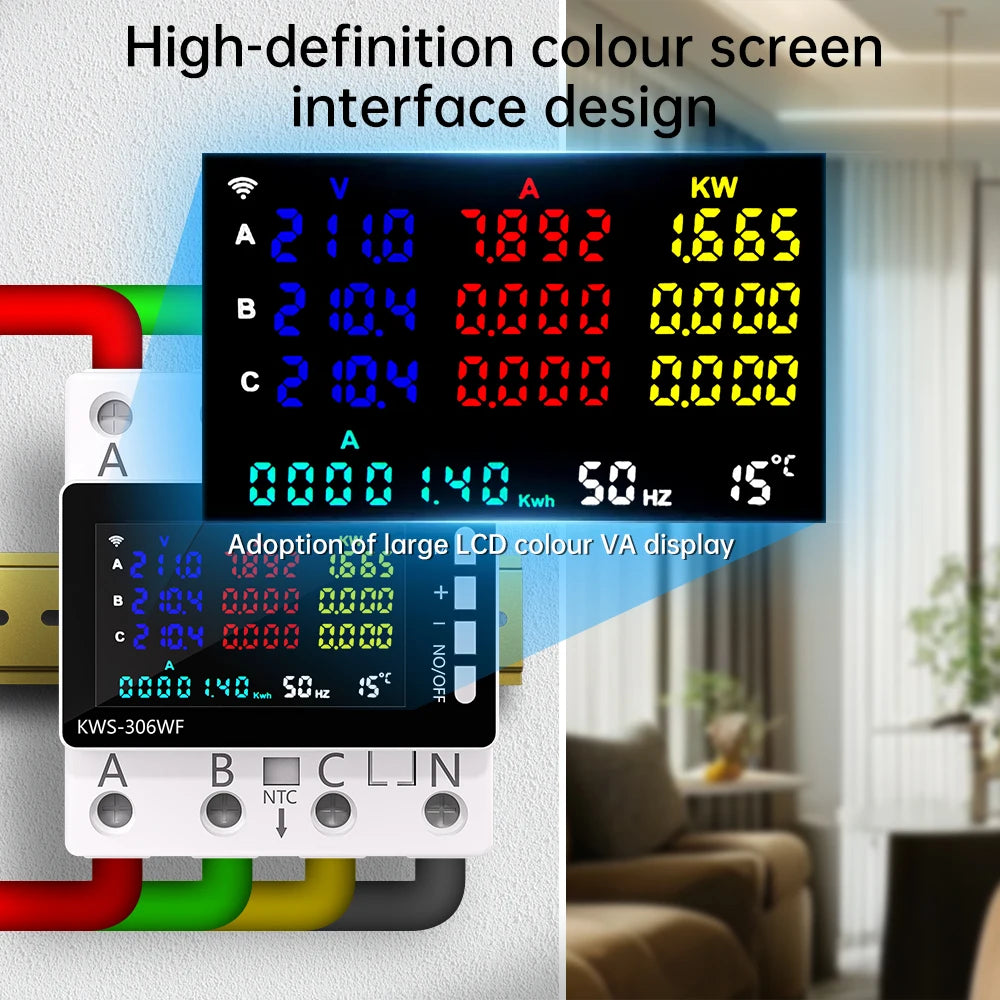 KWS-306 Voltmeter Ammeter Power Meter AC 85-290V 80A 3-phase 4-wire DIN-Rail Meter Power detail image 5