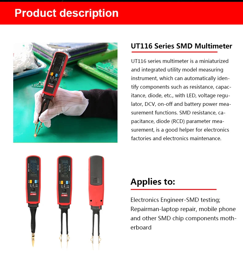 UNI-T UT116A UT116C SMD Multimeter Tester 36V Voltage Meter Resistance Capacitance Zener detail image 7