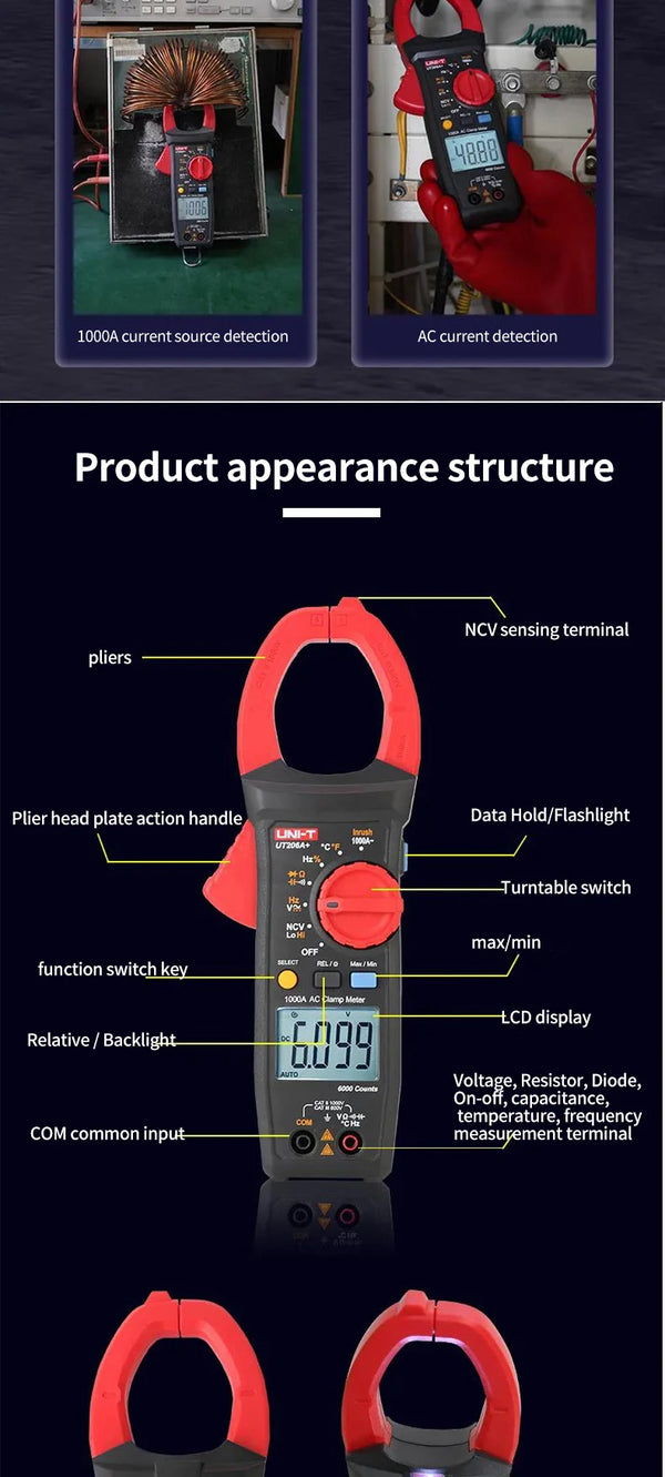 UNI-T UT205A+ UT206A+ Digital Clamp Meter 1000V AC DC Current Pliers Clamps Voltage Tester detail image 14