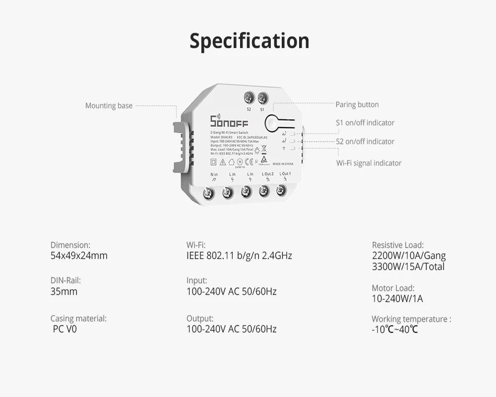 SONOFF Dual R3 2 Gang Wifi Smart Switch Dual Relay Module With Power Metering Smart Roller detail image 6