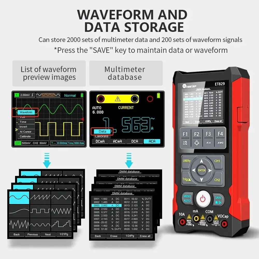 TOOLTOP ET829 2 Channel 250MSa/s 80MHz Digital Storage Osclloscope Multimeter Signal detail image 3