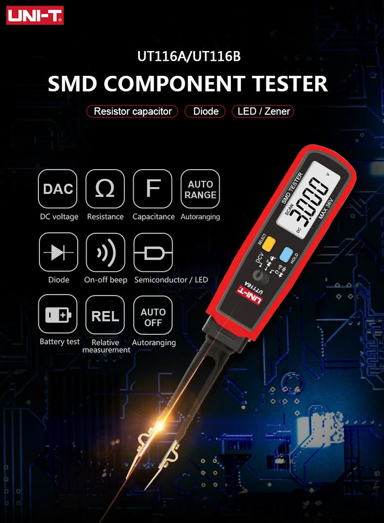 UNI-T UT116A UT116C SMD Multimeter Tester 36V Voltage Meter Resistance Capacitance Zener detail image 6