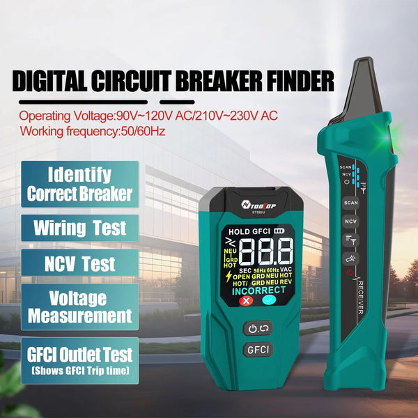 TOOLTOP ET32 Digital Circuit Breaker Finder & Socket Tester with GFCI Trip Time Display EU detail image 2