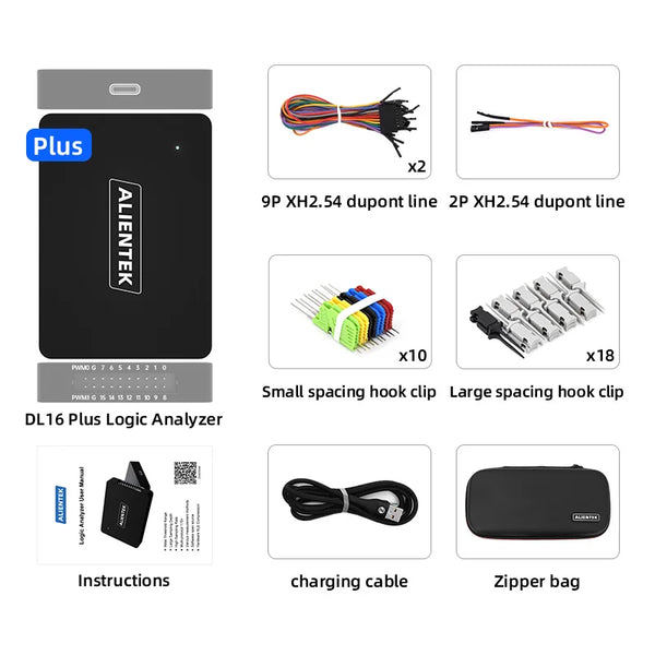ALIENTEK Logic Analyzer DL16 USB Protocol Analyser 250MHz Max Sample Rate 16Channels ARM FPGA Debug Protocol Decoding Software