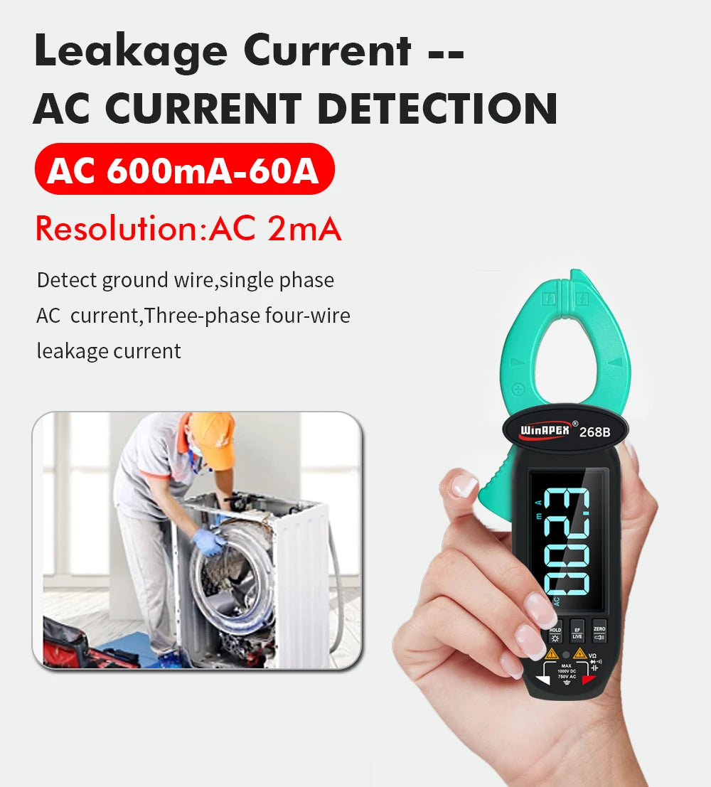 268B Digital Clamp Meter 60A 1000V AC DC Current Clamp True RMS Clamp Amperemeter Voltmeter detail image 4