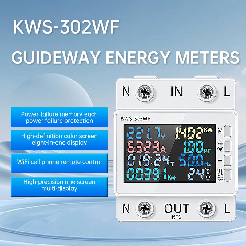 KWS-302WF Guide Rails Digital Voltmeter Ammeter Voltage Tester Meter 63A AC170-300V detail image 7