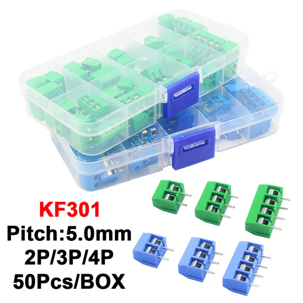 50Pcs/BOX Green Blue Pitch 5.0mm Straight Pin 2P 3P Screw PCB Terminal Block Connector 10A 300V 24-18AWG product image