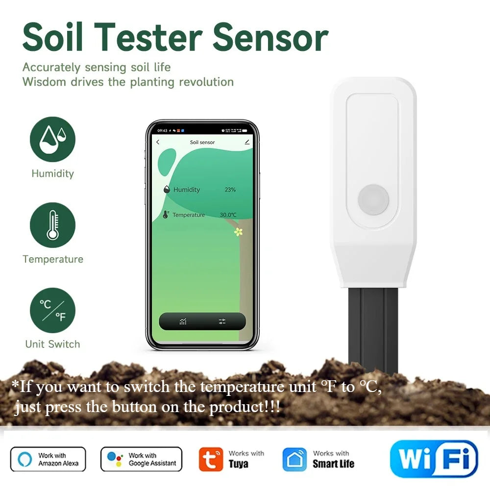Tuya Smart WiFi Soil Tester Temperature and Humidity Meter Thermo Hygrometer Garden Automation Irrigation product image