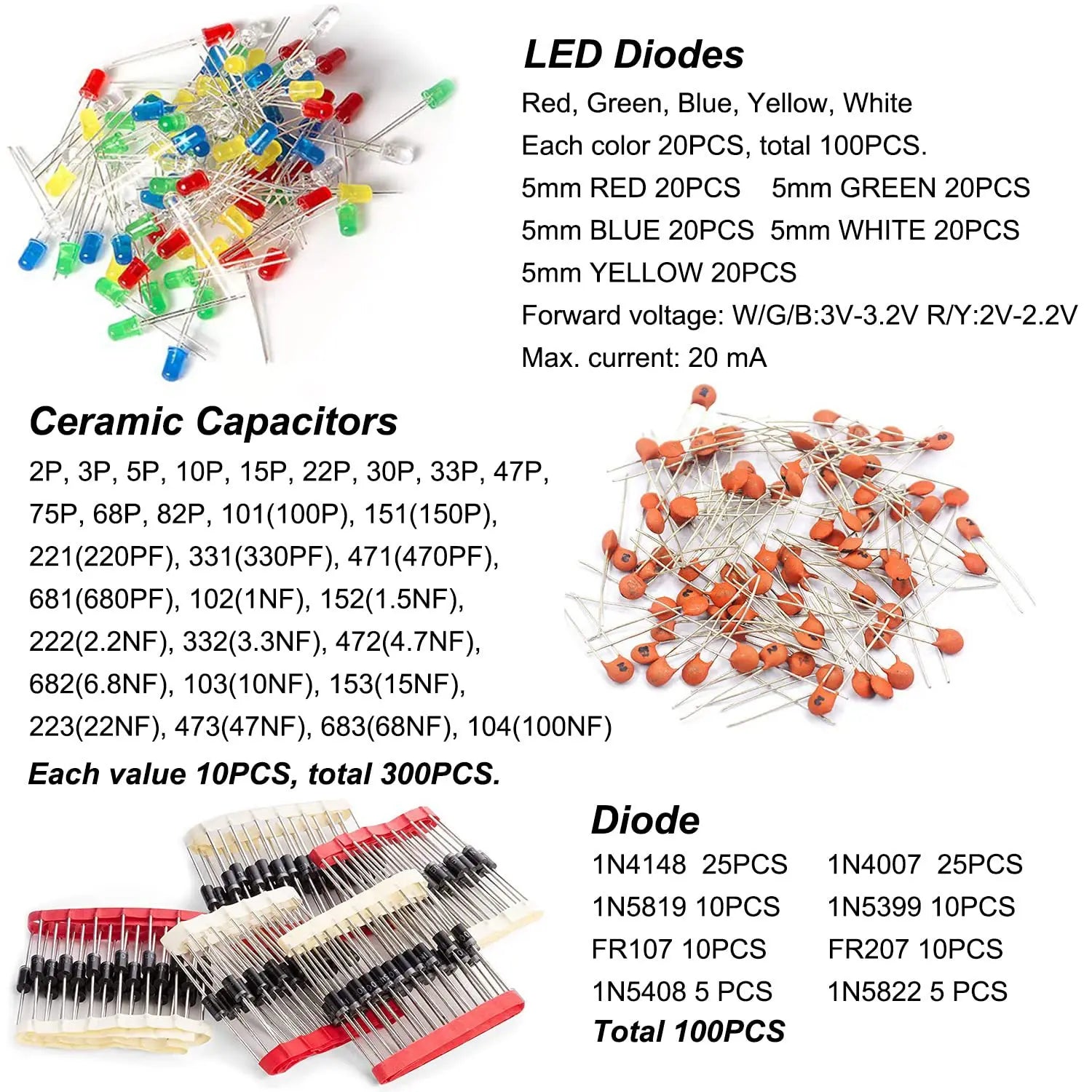 1500Pcs Electronic Components Starter Kit Resistor Capacitor LED Diode Transistor Assortment detail image 4