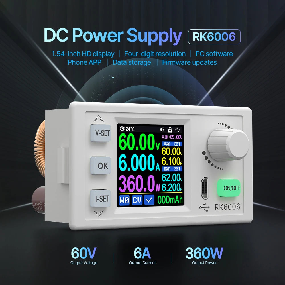 RK6006 DC Regulated Power Supply 6A 60V DC to DC Step Down Voltage Bench Firmware Upgrade detail image 2