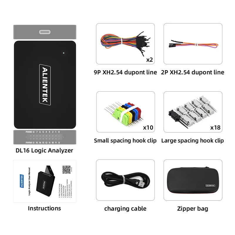 ALIENTEK Logic Analyzer DL16 USB Protocol Analyser 250MHz Max Sample Rate 16Channels ARM FPGA Debug Protocol Decoding Software