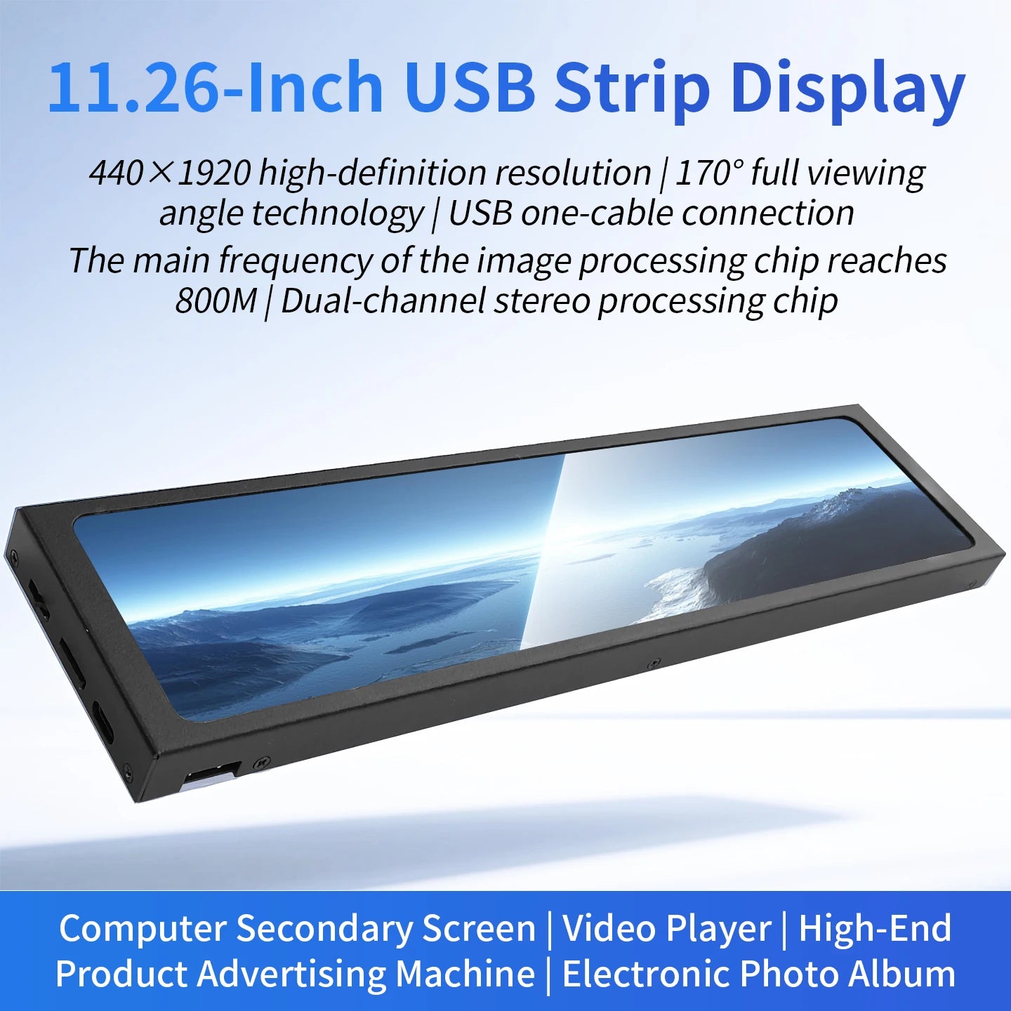 11.26 Inch USB Type-C Secondary Screen IPS 1920x440 Display Video Player Electronic Photo Album 170 ° Wid product image