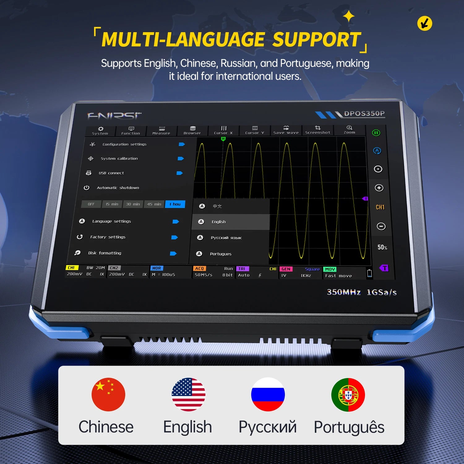 FNIRSI DPOS350P 4in1 Tablet Oscilloscope 2 Channel 350MHz Signal Generator 50MHz detail image 6