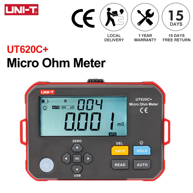UNI-T Micro Ohm Meter UT620C+ 0.001mΩ～300.0KΩ Digital DC Low Resistance Tester Insulation Test LCD Displa product image