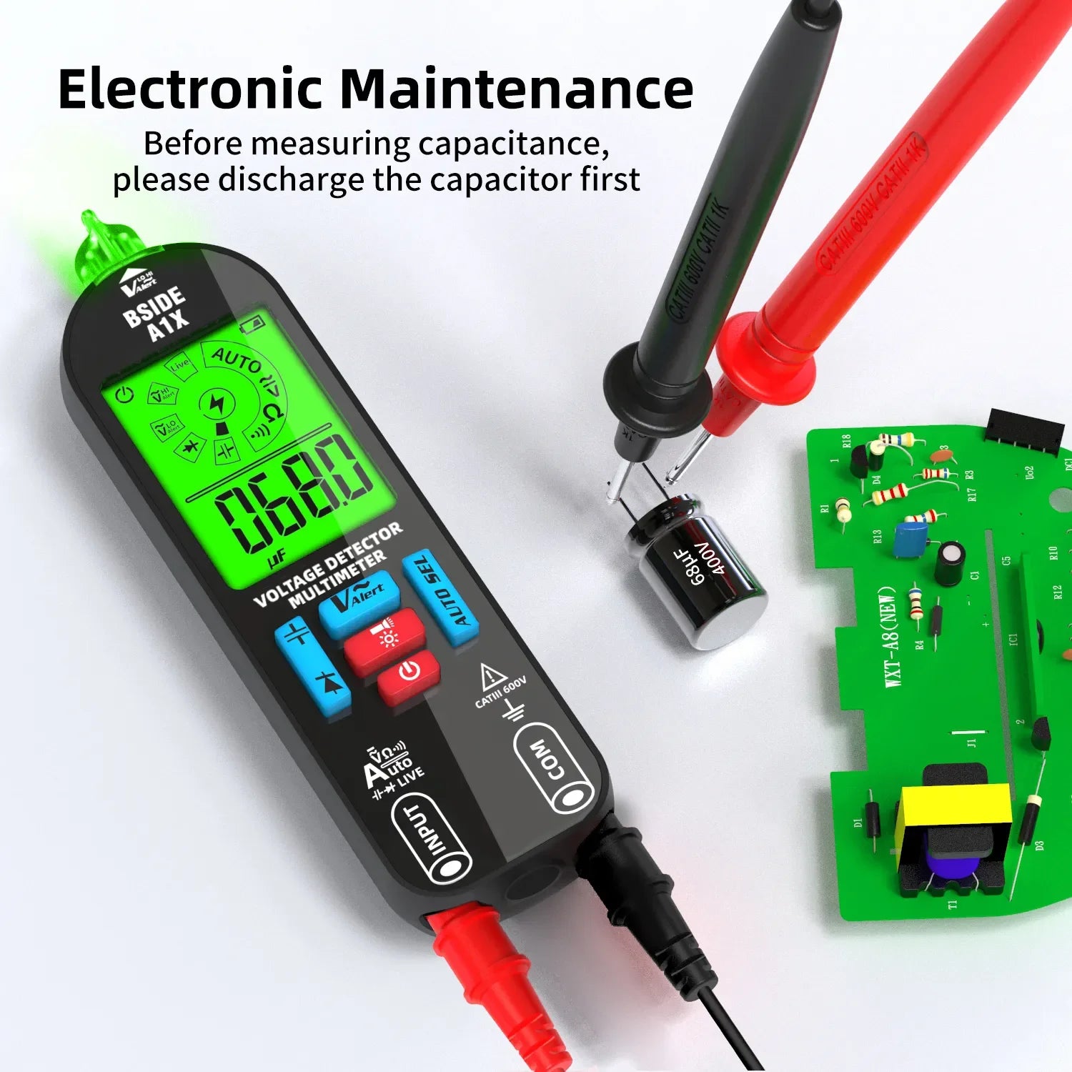 BSIDE A1X Smart Digital Multimeter Electronic Tester AC DC Contactless NCV Automatic Diode Capacitor Ohm product image