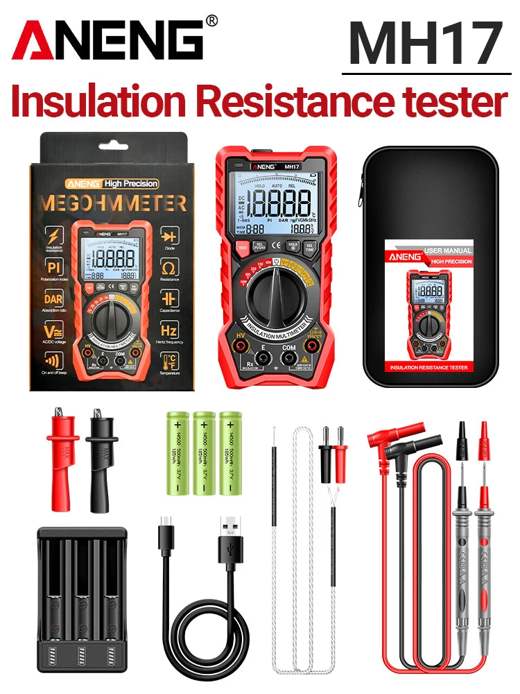 2in1 Insulation Resistance Digital Multimeter Rechargeable MH17 AC/DC Voltage True RMS 19999 detail image 7