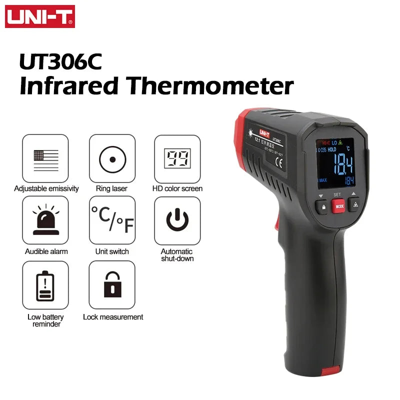 UNI-T Digital Thermometer Non-contact industrial Infrared Laser Temperature Meter UT306S detail image 8