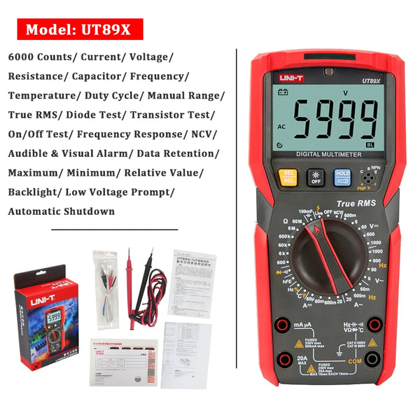 UNI-T Professional Digital Multimeter UT89X UT89XD True RMS NCV 20A Current AC DC Voltmeter detail image 7