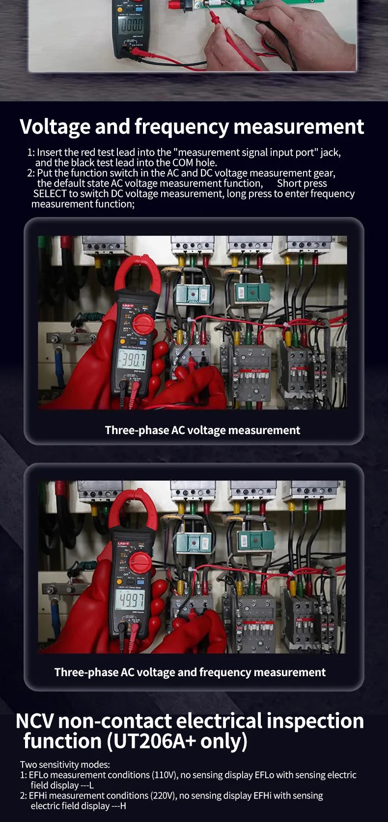 UNI-T UT205A+ UT206A+ Digital Clamp Meter 1000V AC DC Current Pliers Clamps Voltage Tester detail image 4