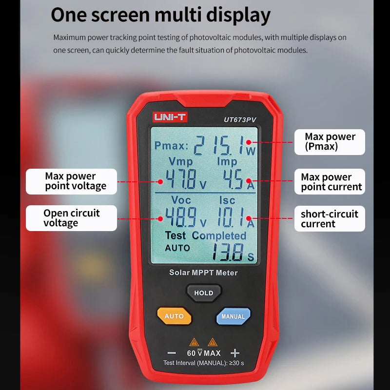 UNI-T UT673PV Solar MPPT Meter Maximum Power Tester Photovoltaic Panels Tracker Peak Open Circuit Voltage product image