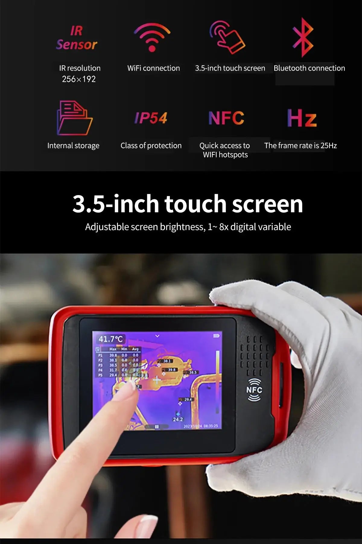 UNI-T UTI260T Pocket Thermal Imager 256x192 NCV Bluetooth Thermographic Camera Infrared detail image 2